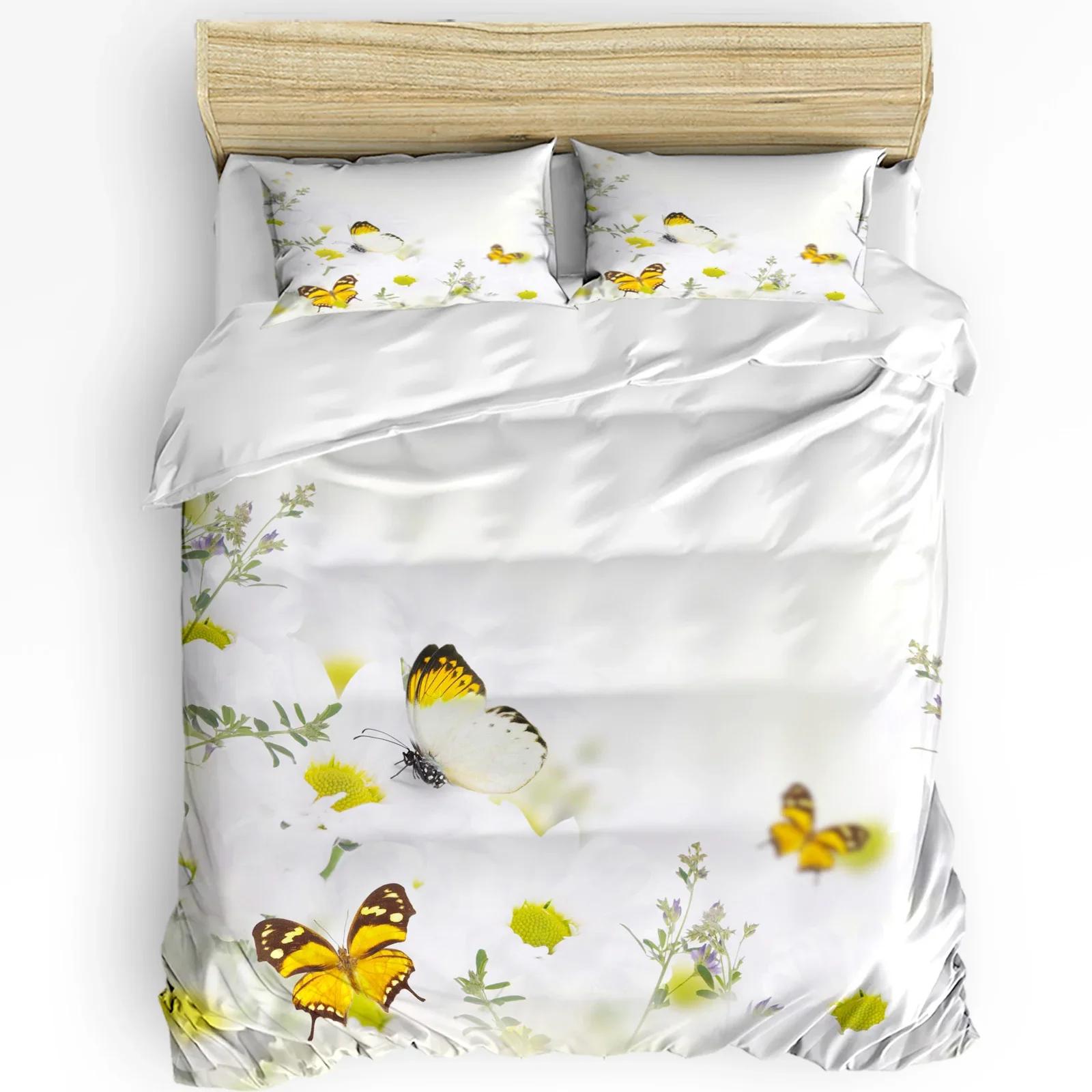 Butterfly Daisy Flower Petals 3pcs Bedding Set For Bedroom Double Bed Home Textile Duvet Cover Quilt Cover Pillowcas